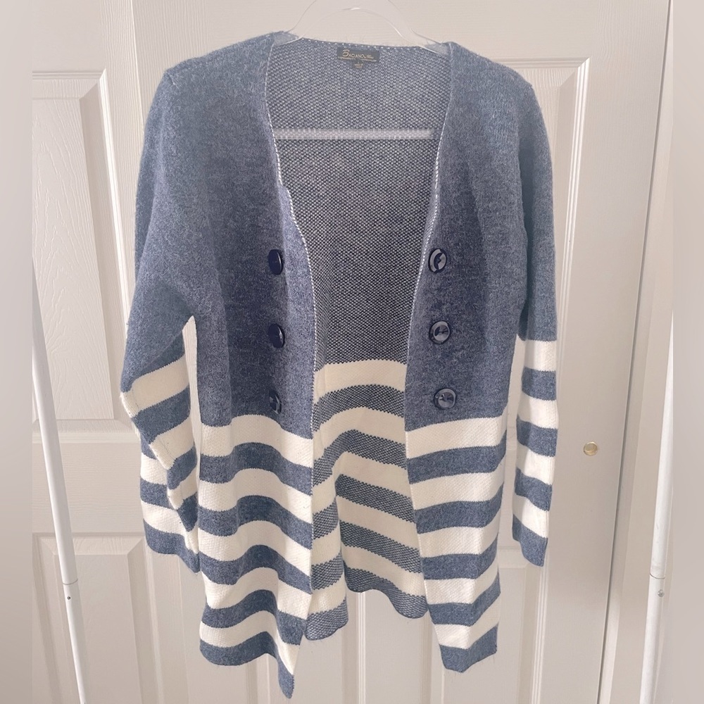 Italian Long Cardigan Sweater NAVY & WHITE STRIPE size L NWOT